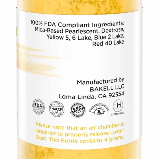 Bakell - Egyptian Gold Luster Dust (4g, 1x Pump) Edible Vegan Dust & Paint for Baking, Desserts and Beverages {6}