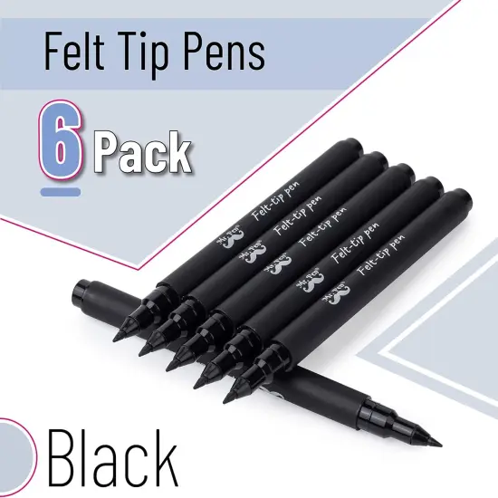 Felt Tip Pens, Black Pens, Pack of 6, Fast Dry, No Smear, Fine Point Pens Black, Black Felt Tip Pens, Bible Journaling Pens, Felt Pens, Planner Markers, Pens for Journaling {2}