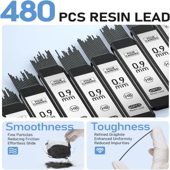 0.9mm Metal Mechanical Pencil Set with Case - 4PCS Fancy Mechanical Pencils, 8 Tubes HB #2 Lead Refills, 3PCS 4B Erasers and 9PCS Eraser Refills, Led Pencils Mechanical for Writing {4}