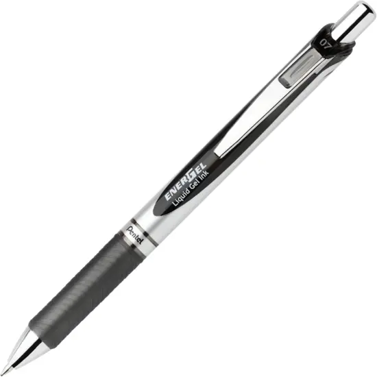 Retractable Liquid Gel Pens, Medium Point, 0.7 mm, Silver Barrel, 12 Black Ink pens, the Ultimate writing pens, the Best Writing Pens for office, school and journaling, Pack of 12 {4}