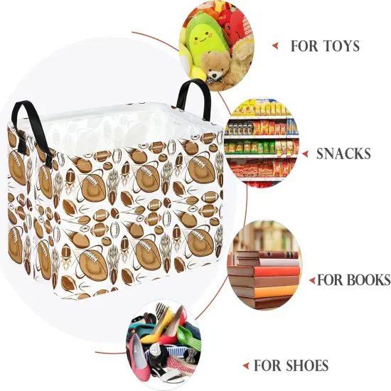 Summer Storage Basket Fabric Material Organization Basket Toy Box Nursery Hamper for Clothes Toys Gift Basket With Handles (Rec-White Ball) {5}