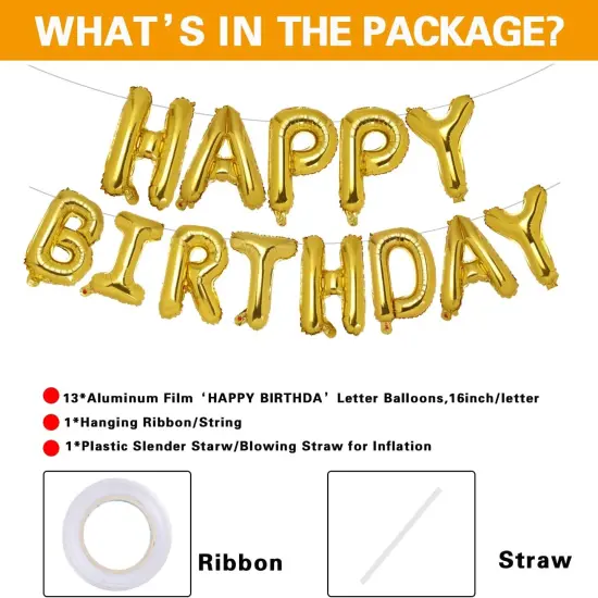 Gold Happy Birthday Balloons 16 Inch Mylar Foil Letters Balloons Happy Birthday Banner {4}