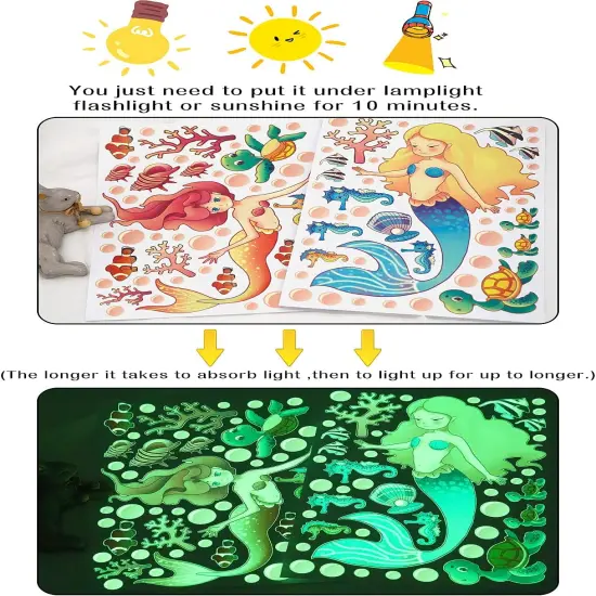 Glow in The Dark Mermaid Wall Decals Sea Turtle Luminous Sticker Seahorse Ceiling Decor for Girls Room Nursery Mermaid {4}