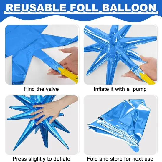 Blue Silver Star Foil Balloons, 22 Inch Blue and Silver Explosion Star Cone Spike Balloons Large for Boys Men Birthday Graduation Wedding Anniversary Party Backdrop Decoration {4}