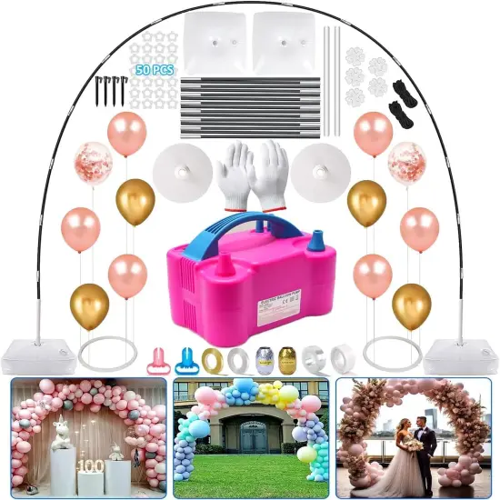 Balloon Arch Kit and Balloon Pump, 10FT Width 9FT Height Adjustable Balloon Arch Stand with NEW DESIGNED 2 Balloon Stands Water Fillable Bases for Wedding Anniversary Birthday Party Baby Shower {1}