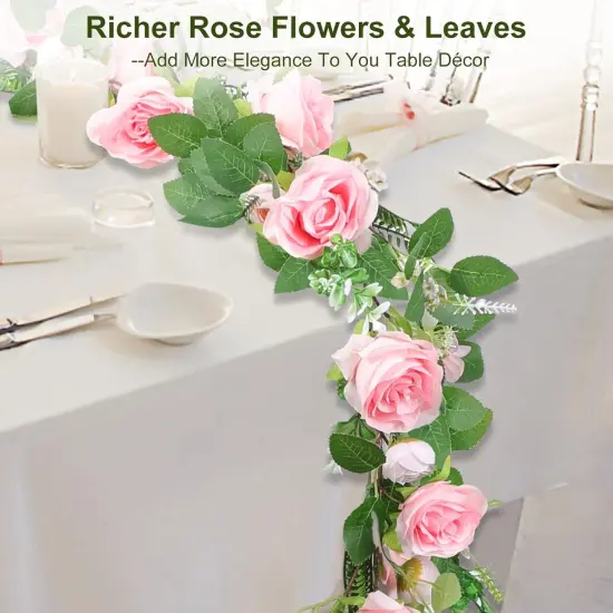 Full Pink Flower Garland, 6.2FT Artificial Rose Floral Vine Pretty Spring Pink Flower Garland for Wedding Arch Decor Home Backdrop Wall Table Centerpiece Valentines Decoration {3}
