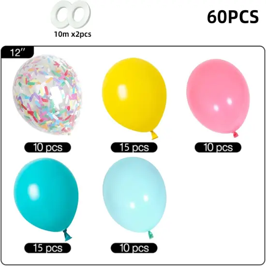 60pcs Yellow Red Blue Macaron Balloons and Colorful Strip Confetti Balloons for Wedding Bridal Shower Birthday Party Baby Shower Decoration {2}