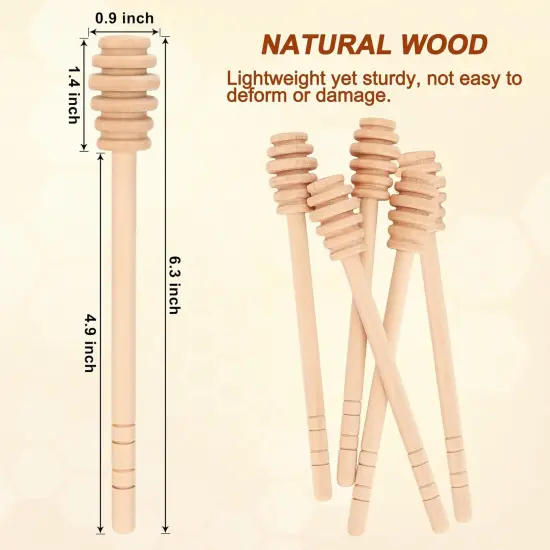6 Pcs Honey Dipper Sticks, 6.3 Inch Wooden Honey Mixing Stirrer for Honey Jar Dispense Drizzle Honey, Honey Comb Sticks Honey Wand for Bridal Shower Baby Shower Wedding Party Favors {3}