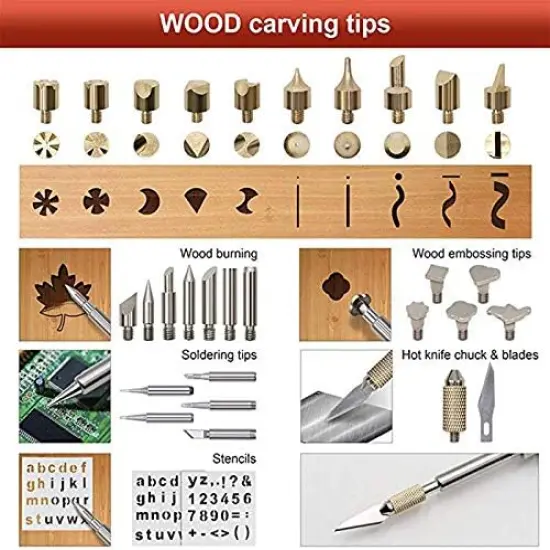 Wood Burning Tips Set and Stencils, Pyrography Wood Burning Alphabet Numbers Symbols Stamps Set（ Include 53 Assorted Wood Burning/Carving/Embossing & Soldering Tips and 8 Stencils） {2}