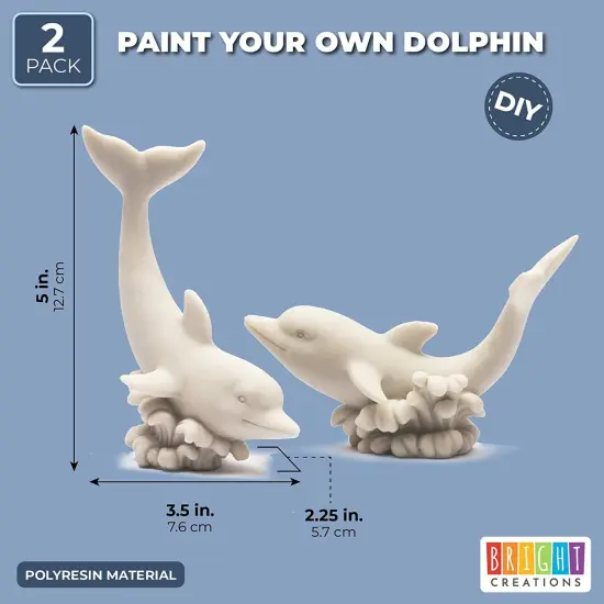 2-Pack Polyresin Paint Your Own Dolphin Figurines - Ceramic to Paint, Ideal for Kids & Adults - Fun DIY Arts & Crafts Activity for Creativity and Play White {2}