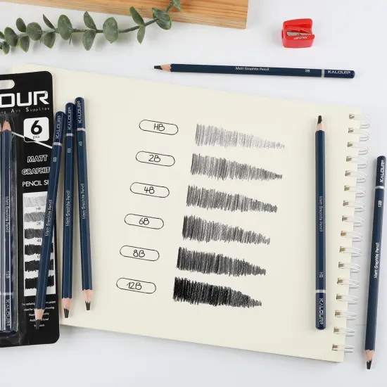 Professional Drawing Pencils for Sketching - 6 pcs Matte Graphite Art Pencil Set (HB to 12B) for Shading, Beginners & Pro Artists {4}