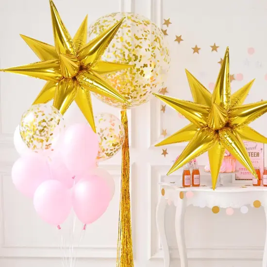 72 Pcs Gold Star Balloons Foil Explosion Balloons Magic 12 Point Star Cone Balloon Arch Garlands Large for Birthday Wedding Anniversary Graduation Halloween Party Decorations Backdrops {2}