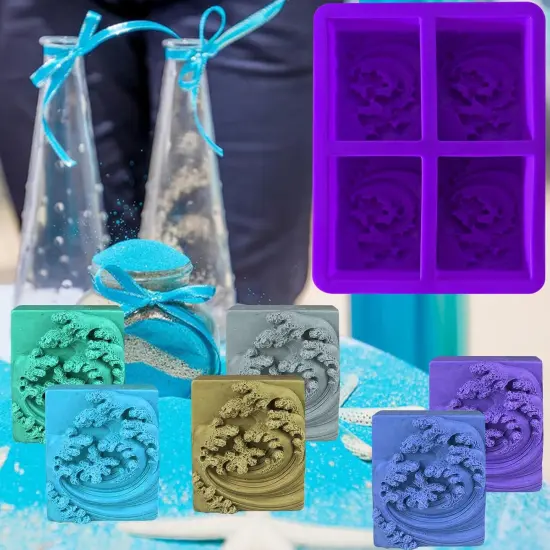 Ocean Wave Soap Molds, Sea Wave Silicone Soap Molds for Rectangle Nautical Wave Swirls Pattern Soap DIY Homemade Craft Soap Candle Making {3}