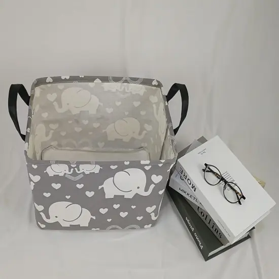 Summer Storage Basket Shelf Storage Basket Organizer Box Clothes Laundry Hamper Toys Nursery Basket Baby Laundry Basket with Handles (REC-Love Elephant) {4}