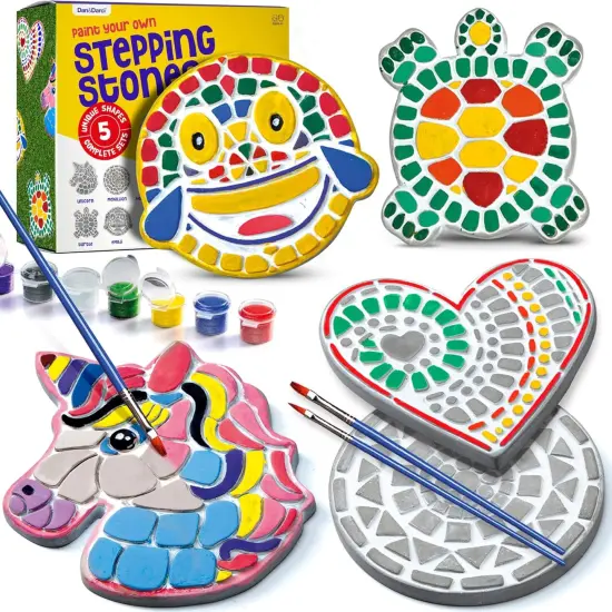 Summer Stepping Stones Painting Kit for Kids - Outdoor Summer Crafts - Paint 5 Garden Stone - Unicorn Craft Kits for Boys, Girls Ages 6-12 - Gifts for Boy, Girl Age 6, 7, 8, 9, 10 + Year Old - Summer Gift {1}