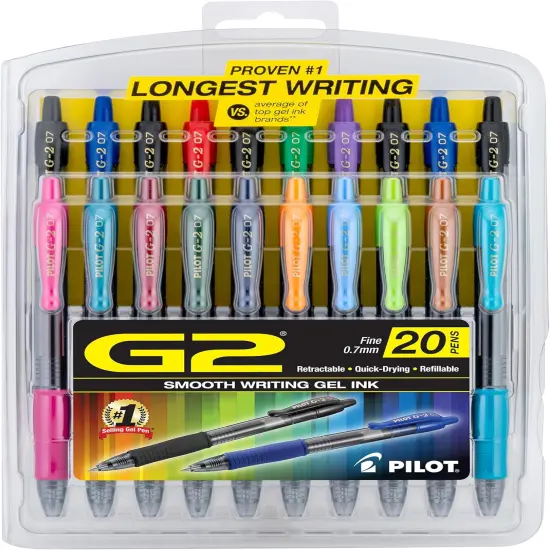 Premium Gel Roller Pens, Fine Point 0.7 mm, Assorted Colors, Pack of 20 {1}