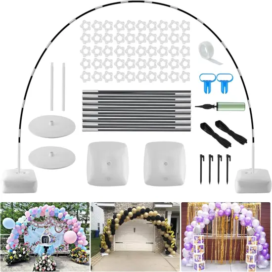 Improved Balloon Arch Kit, 10ft Wide & 9ft Tall Adjustable Balloon Arch Stand with Thicken Water Fillable Base, 50pcs Balloon Clip, Balloon Pump, Ground Nails for Wedding, Graduation, Birthday Party {1}