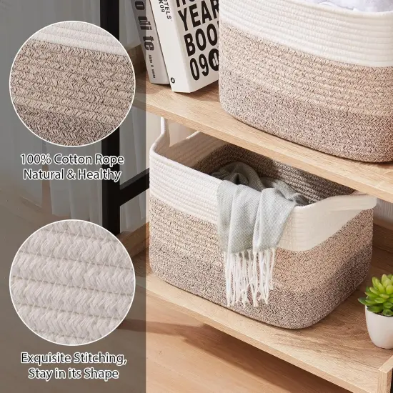 Summer basket Storage Baskets for Organizing, Woven Baskets for Shelves, Rectangle Decorative Organizer for Storage Clothes, Toy, Books, Towels Nursery Bins 3 Pack (Gradient Yellow) {4}