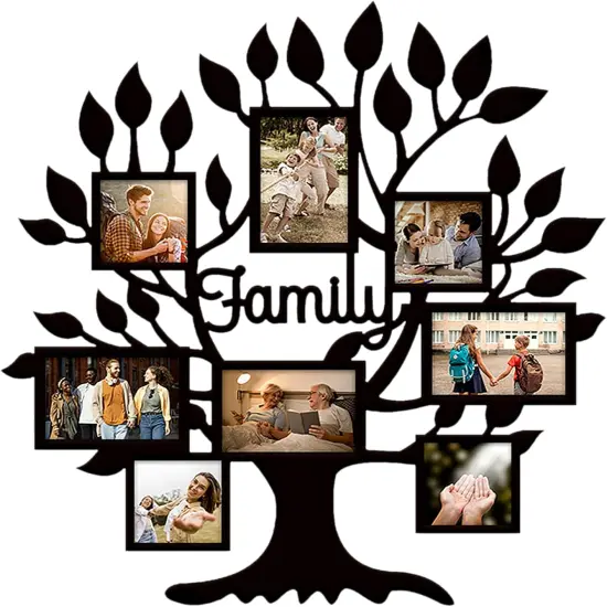 26x27 Inch Family Tree Picture Frame Collage Wall Decor, Rustic Family Tree Wall Decor for Home, Farmhouse Photo Collage Frame for Wall, Photo Frames Multiple Pictures Perfect for Modern Farmhouse Decor (Black) {1}