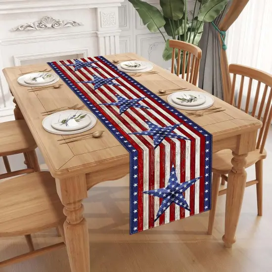 Linen Watercolor Red White and Blue American Flag Stars Table Runner 72 Inches Long 4th of July Memorial Day Veterans Day Patriotic Decoration and Supplies for Home {2}