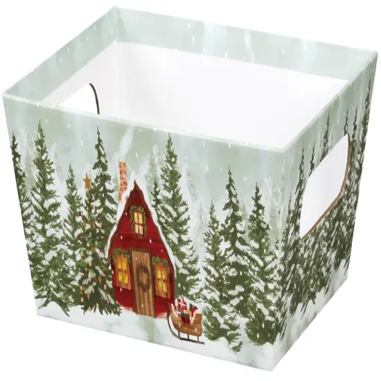 Pack/6: Christmas Cottage Baskety Tray - 9 x 7 x 3-1/2" {1}