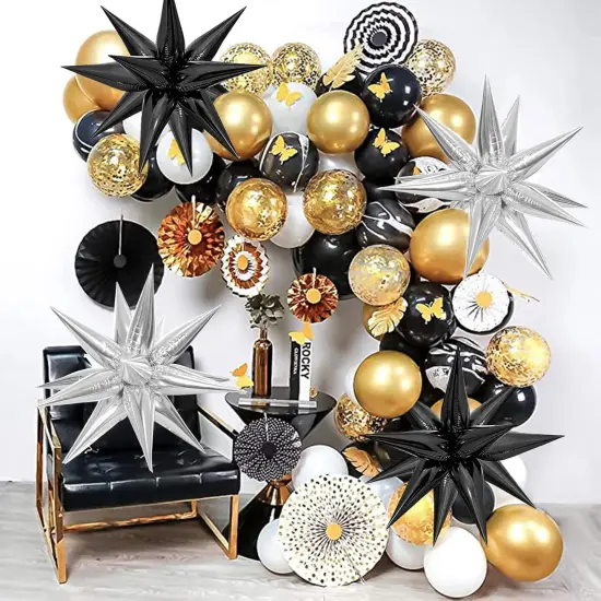 100 Pcs Mylar Star Balloons, Explosion Foil Balloons, 12 Point Cone Spike Balloons Party Decoration Supplies for Halloween Birthday Wedding Anniversary Backdrop (Black) {4}