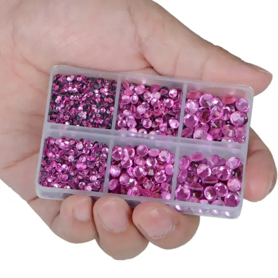 6400 Pieces Pink and Fuchsia Hotfix Rhinestones Flat Back 5 Mixed Sizes Crystal Round Glass Gems with Tweezers and Picking Rhinestones Pen {2}