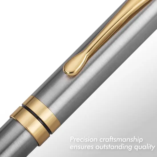 Ballpoint Pens, Stunning Silver Chrome Metal Pen with Golden Trim, Best Ball Pen Gift Set for Men & Women, Professional, Executive, Office, Nice Pens-Gift Box with 0.5mm Extra Black Refill {2}