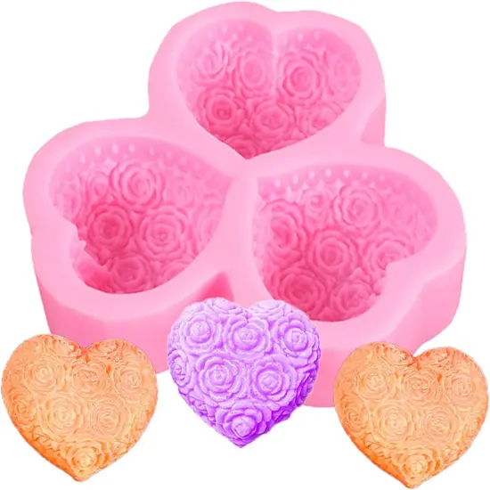 3-Cavity Heart Rose Flower Silicone Soap Mold Fondant Mold {2}