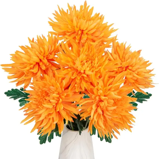 6Pcs Summer Bushes Orange Artificial Mums Flowers {1}