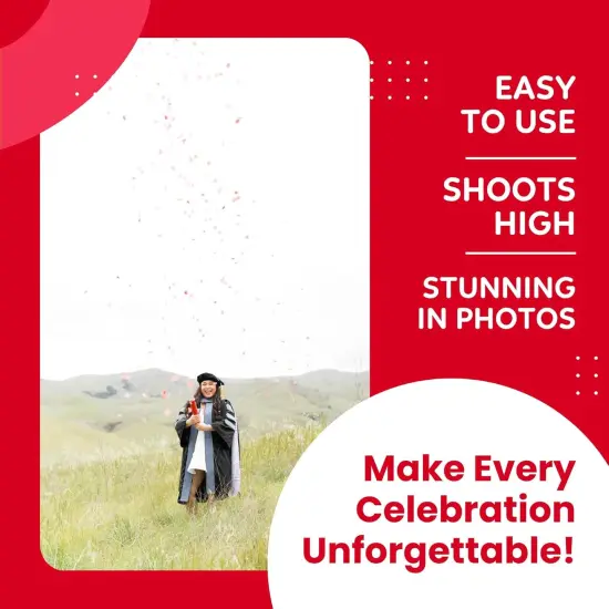 2 Pack Confetti Cannon Confetti Poppers | Biodegradable Red Confetti | Launches Up to 25ft | Giant (12 in) | Party Poppers for Graduation, Birthdays, Weddings, and Memorial Day {2}