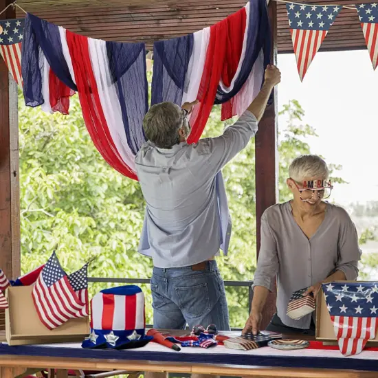 2 PCS 4th of July Cheese Cloth Table Runner- 120 x 38 Inch Rustic Red White and Blue Gauze Table Cloth- Patriotic Memorial Day Cheesecloth Table Runners for Independence Day Dining Table Decor {5}