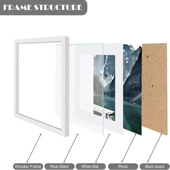 11x14 Picture Frames set of 3, Made of Glass and White Wooden Photo frame - Displays 8x10 Picture with Mat or 11 x 14 Poster without Mat, Wall Collage Frame set {3}