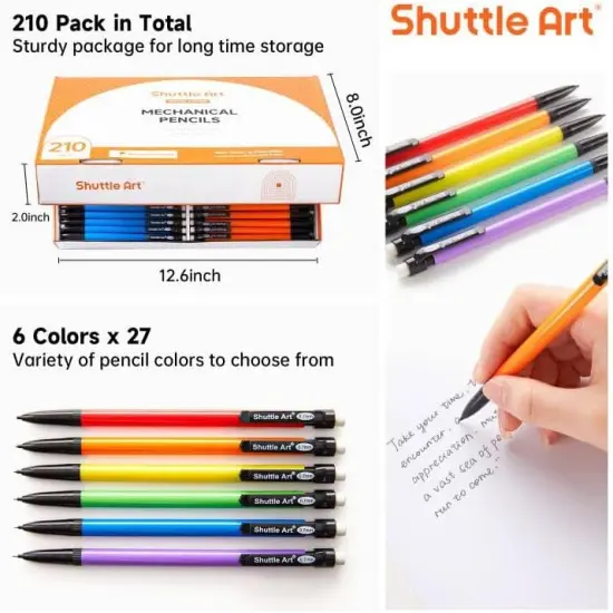 Shuttle Art Mechanical Pencils, 210 Pack Bulk Mechanical Pencils 0.7mm Medium Point, HB #2 Lead, Assorted Barrels, Office School Supplies {2}