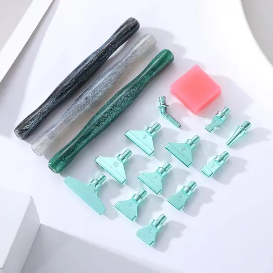 Diamond Painting Pen Accessories Tools Set,3PCS Glitter Diamond Art Pen and 12Pcs Green Metal Screw Thread Multi Placer Tips,Resin Diamond Painting Drill Pens for DIY Diamond Art {2}