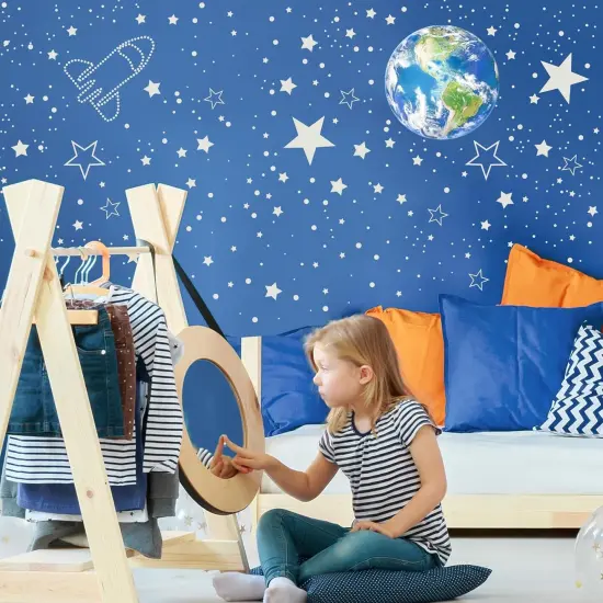 965 PCS Glow in The Dark Stars and Earth for Ceiling, Luminous Stars and Planet Wall Decals, Kids Room Decor, Glowing Galaxy Wall Stickers for Nursery Decorations (Blue) {5}