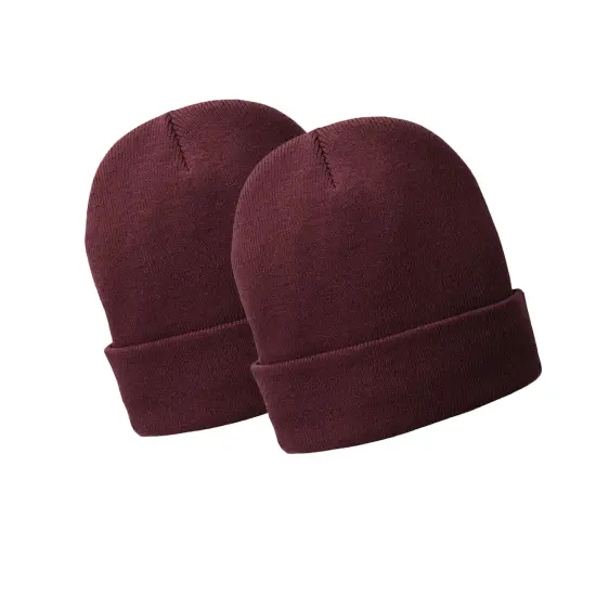 Port & Company&reg; Knit Cap with Fleece Lining Maroon {3}