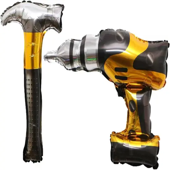 4PCS Hammer Mylar Foil Balloons Drill Balloons for Car Construction Birthday Themed Party Decoration Baby Shower {2}