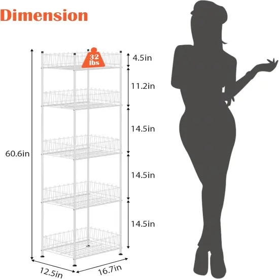 5-Tier Metal Water Bottle Organizer &ndash; Freestanding Beverage Shelf with Adjustable Feet, Silver Rust-Proof Design for Kitchen, Pantry, Living Room (16.7&rdquo;x12.5&rdquo;x60.6&rdquo;) {2}