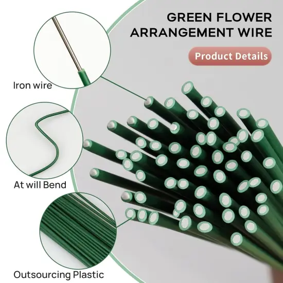 Floral Wire Stems, 60 Pack Flower Stems, 2 Gauge Green Floral Stem Wire for Paper Wrapped Wreath Making Supplies {3}