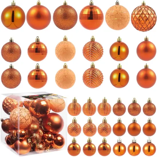 36pcs Copper Orange Christmas Tree Decorations Balls, Bolas De Navidad, 2024 Christmas Decor, Indoor Outdoor Shatterproof Christmas Ornaments, Xmars Party Wedding Suppiles {1}