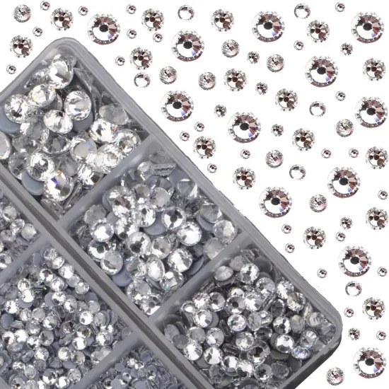 4000pcs Mixed Size Hot Fix Round Crystals Gems Glass Stones Hotfix Flat Back Rhinestones (Clear Crystal) {2}