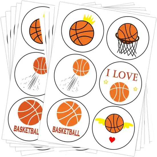 Basketball Labels Stickers, 1.5 inch Round Basketball Sport Party Supplies Decorations Bag Favors Stickers, Jar Containers Letter DIY Labels Decals {1}