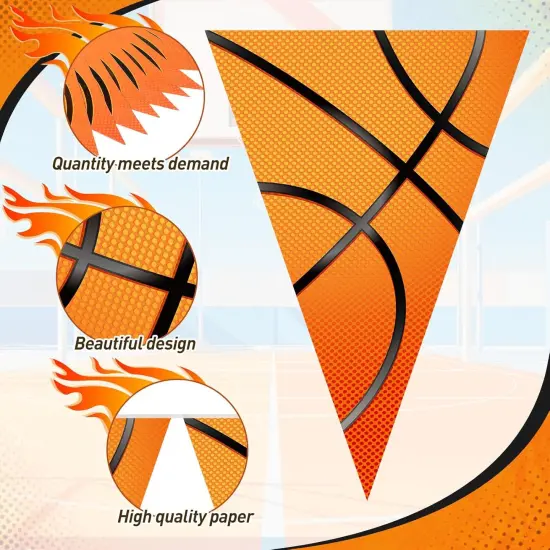 5 Pack Basketball Flags Banner Sports Party Decorations Basketball Championship Pennants Hanging Decor Themed Triangle Flags Sports Game Garland for Birthday Party Supplies {3}