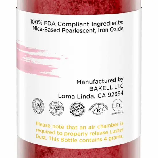 Bakell - Metallic Maroon Luster Dust (4g, 1x Pump) Edible Vegan Dust & Paint for Baking, Desserts and Beverages {6}