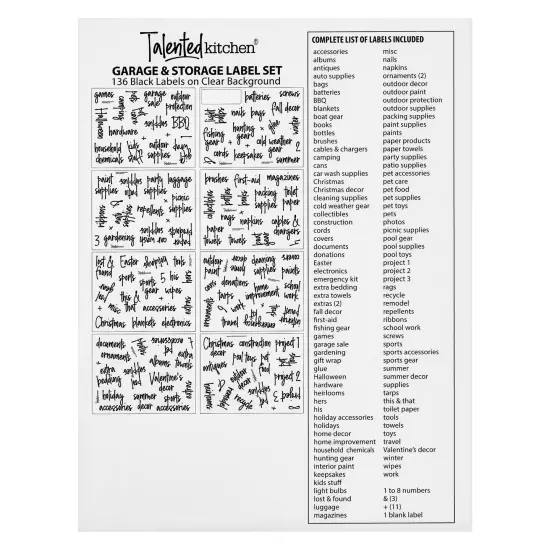 Talented Kitchen 136 Garage Labels for Storage Bins - Preprinted Black Script on Clear Household Stickers for Organizing Totes, Containers, and Boxes (Water Resistant) {5}