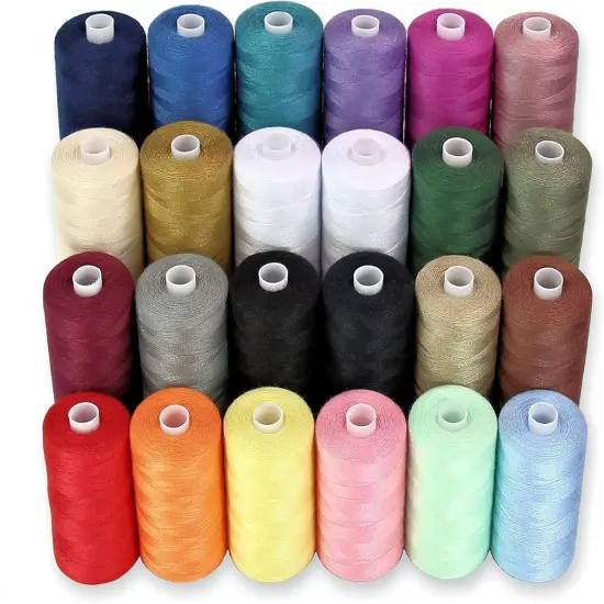 Sewing Thread-24 Spools of Polyester Thread for Sewing Machine for Beginners, Hand Stitching & Quilting-1000 yds Each in 22 Colors+Bonus Black & White {4}