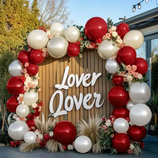 Red White Balloon Garland Arch - Pearl White Balloon Kit {4}