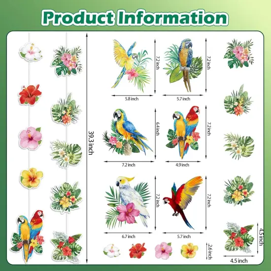 Hawaiian Party Decorations Hawaiian Flower Tropical Birds Garland Door Decorations Hanging Banner Summer Floral Parrot for Beach Pool Luau Tiki Jungle Party Decor {2}