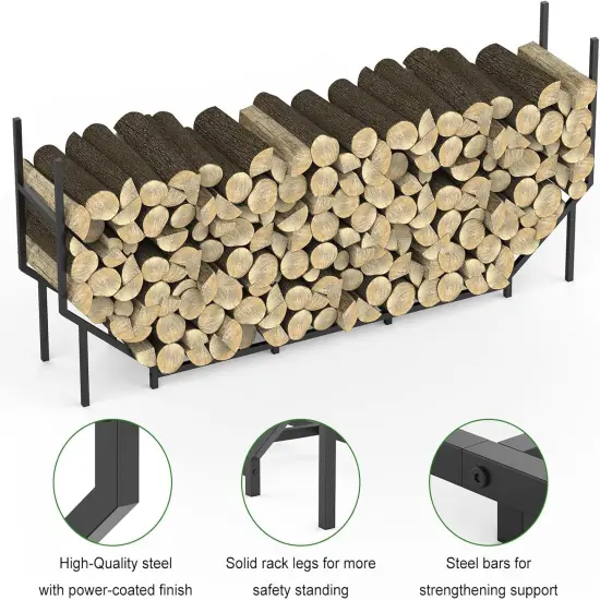 6FT Heavy-Duty Outdoor/Indoor Firewood Rack &ndash; Large Capacity Log Holder for Fireplace, Fire Pit, or Garage, Weather-Resistant Metal Storage with Elevated Base {3}